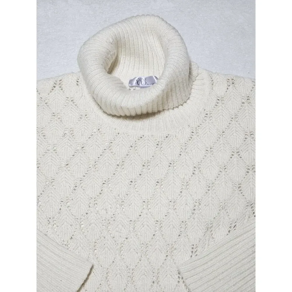 NINE & CO. BY NINE WEST 100% Acrylic Pullover Sweater White Crochet Sze Large - Picture 2 of 7